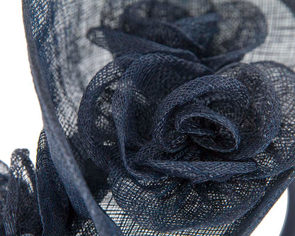 Tall navy sinamay fascinator by Max Alexander