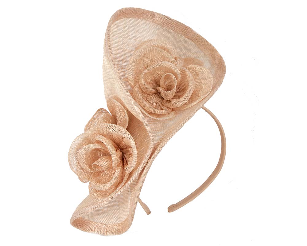 Tall nude sinamay fascinator by Max Alexander-1