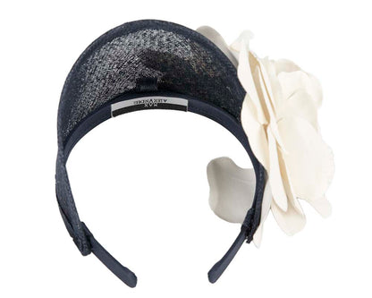 Wide navy and cream leather rose headband fascinator by Max Alexander-3