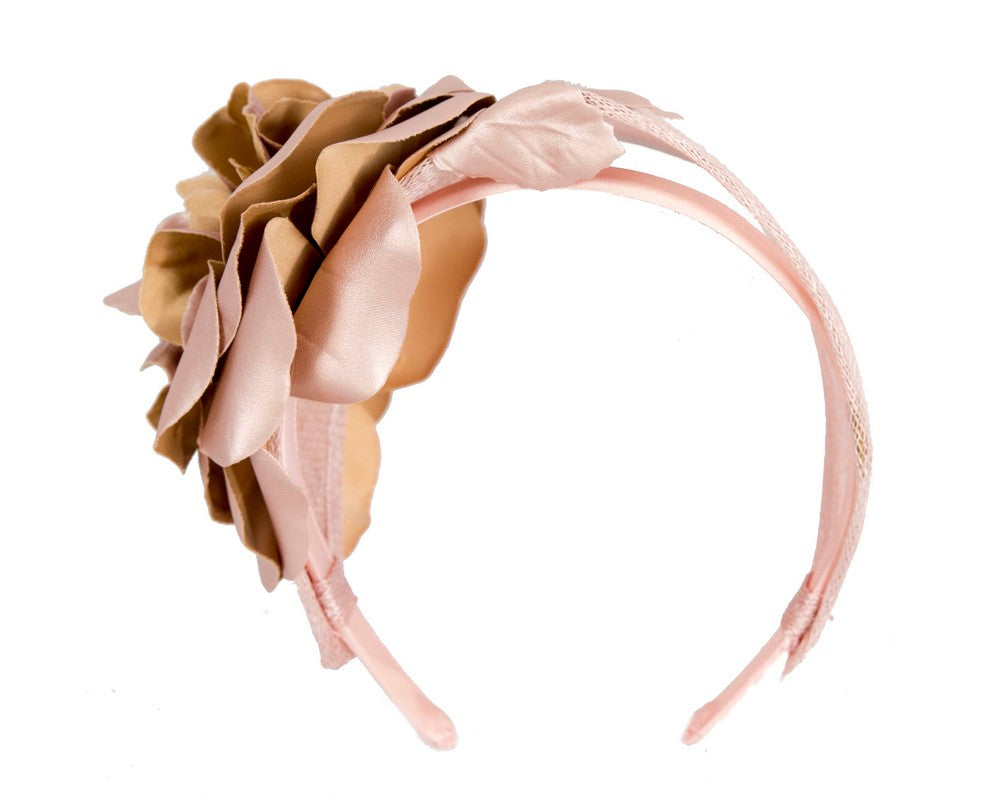 Wide rose gold leather rose headband fascinator by Max Alexander-4