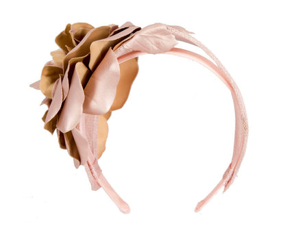 Wide rose gold leather rose headband fascinator by Max Alexander-4