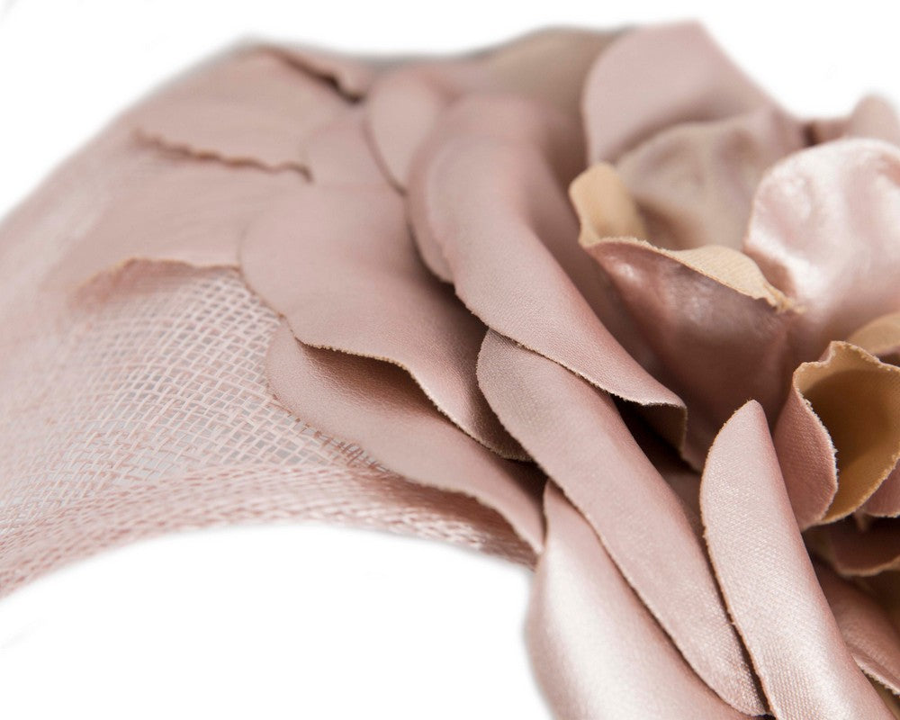 Wide rose gold leather rose headband fascinator by Max Alexander-3