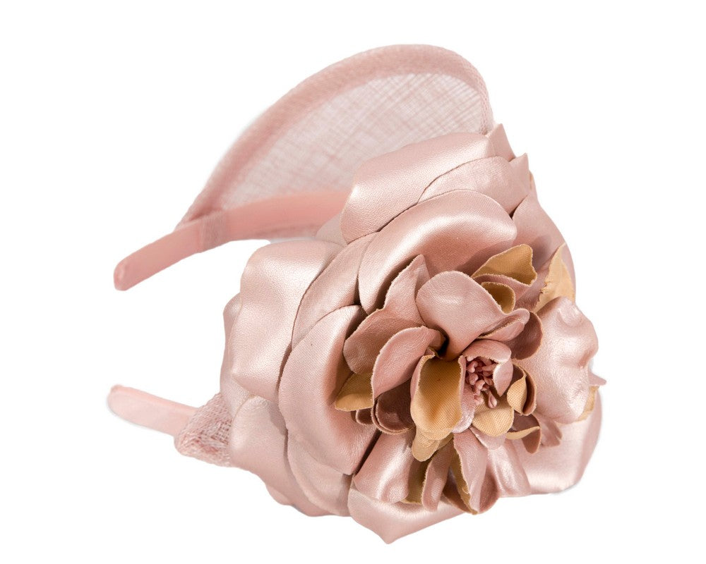 Wide rose gold leather rose headband fascinator by Max Alexander-2