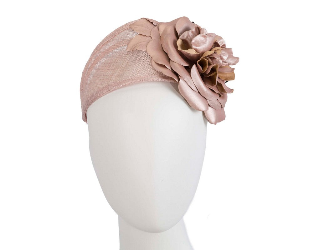 Wide rose gold leather rose headband fascinator by Max Alexander-0