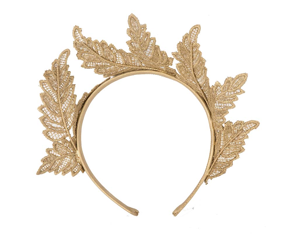 Gold lace crown racing fascinator by Max Alexander