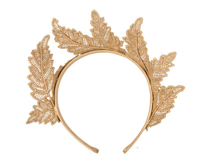 Gold lace crown racing fascinator by Max Alexander