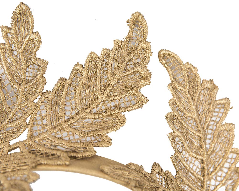 Gold lace crown racing fascinator by Max Alexander