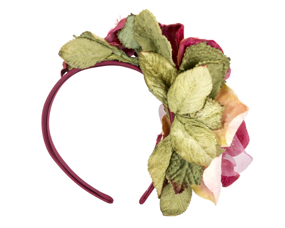Burgundy flower headband fascinator by Max Alexander-3