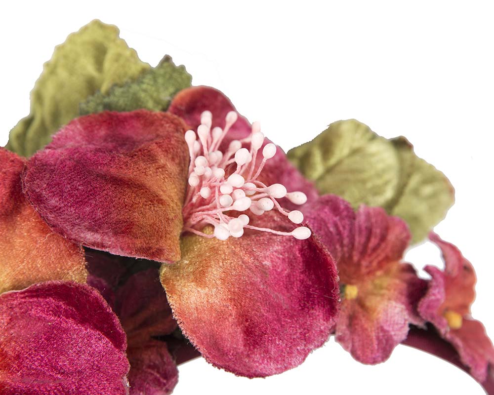 Burgundy flower headband fascinator by Max Alexander-2