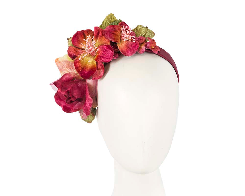 Burgundy flower headband fascinator by Max Alexander-0