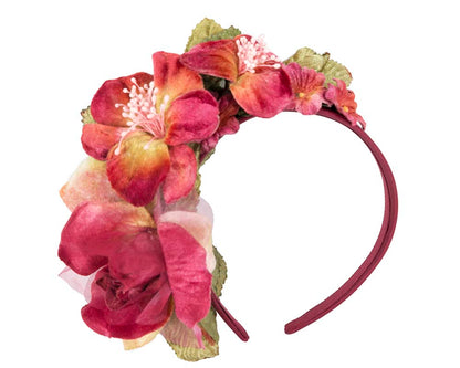 Burgundy flower headband fascinator by Max Alexander-1