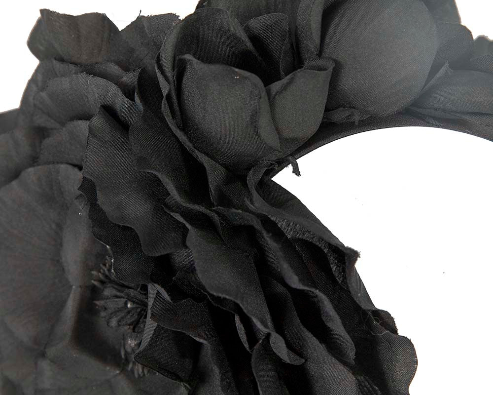 Large black flower fascinator headband by Max Alexander-2