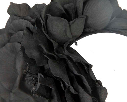 Large black flower fascinator headband by Max Alexander-2