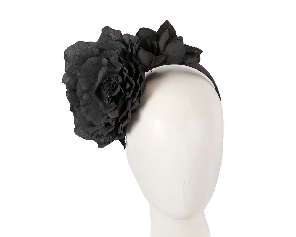 Large black flower fascinator headband by Max Alexander-0