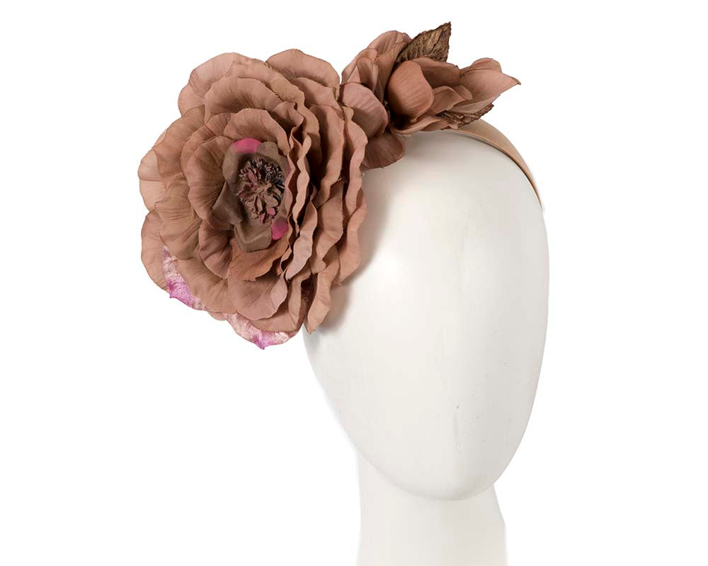 Large coffee flower fascinator headband by Max Alexander-0