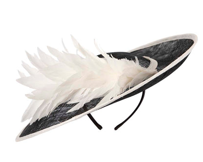 Large black & cream sinamay fascinator hat by Max Alexander