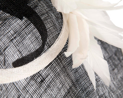 Large black & cream sinamay fascinator hat by Max Alexander