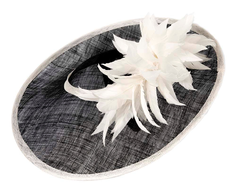 Large black & cream sinamay fascinator hat by Max Alexander