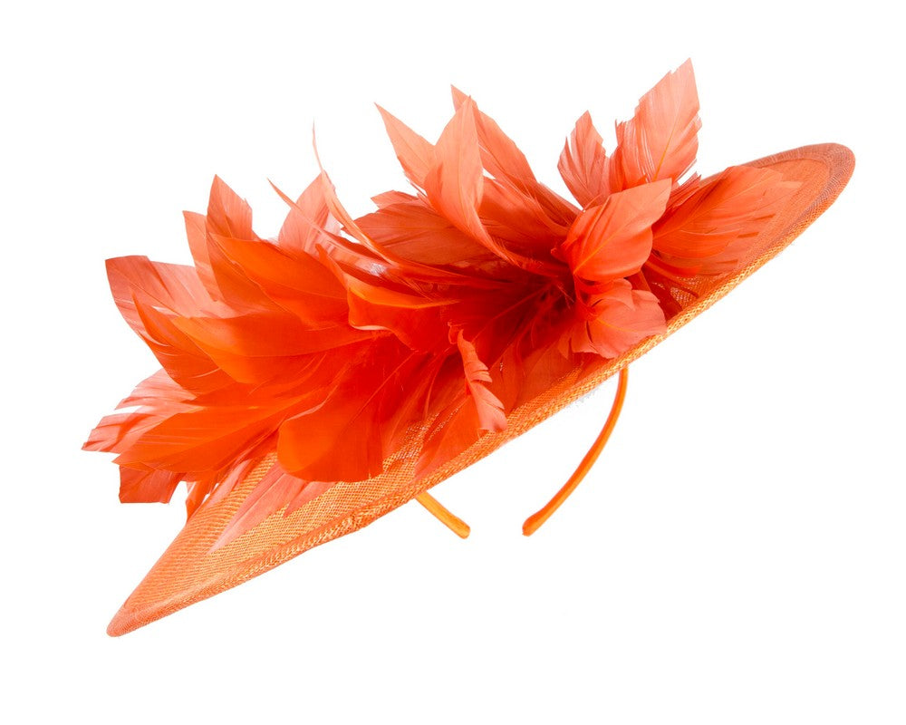 Large orange sinamay fascinator hat by Max Alexander-5
