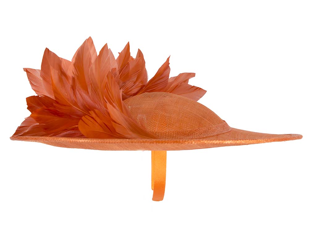 Large orange sinamay fascinator hat by Max Alexander-3