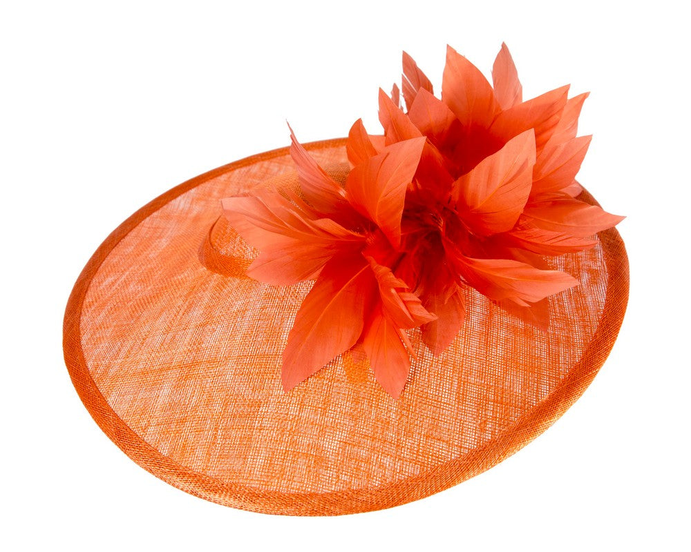 Large orange sinamay fascinator hat by Max Alexander-2