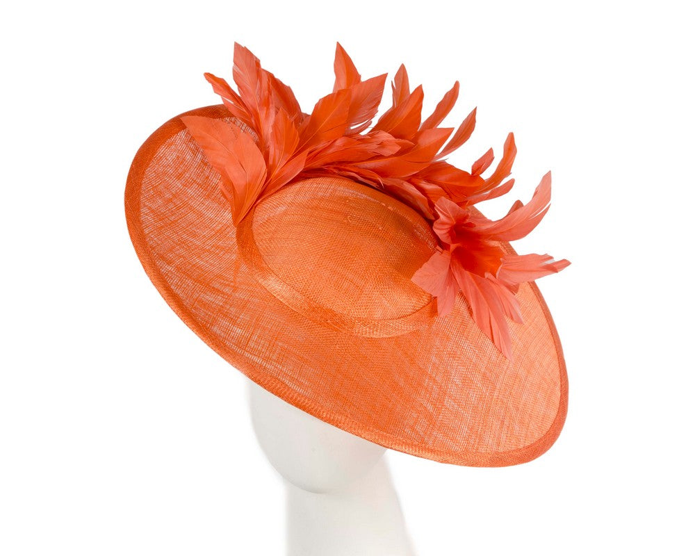 Large orange sinamay fascinator hat by Max Alexander-0