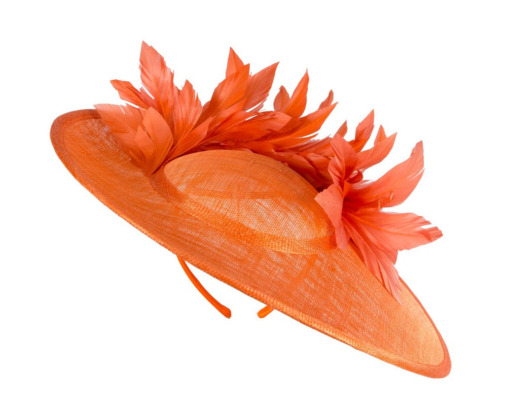 Large orange sinamay fascinator hat by Max Alexander-1