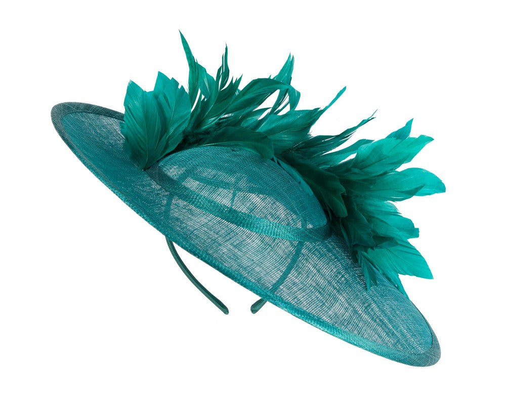 Large teal sinamay fascinator hat by Max Alexander-1