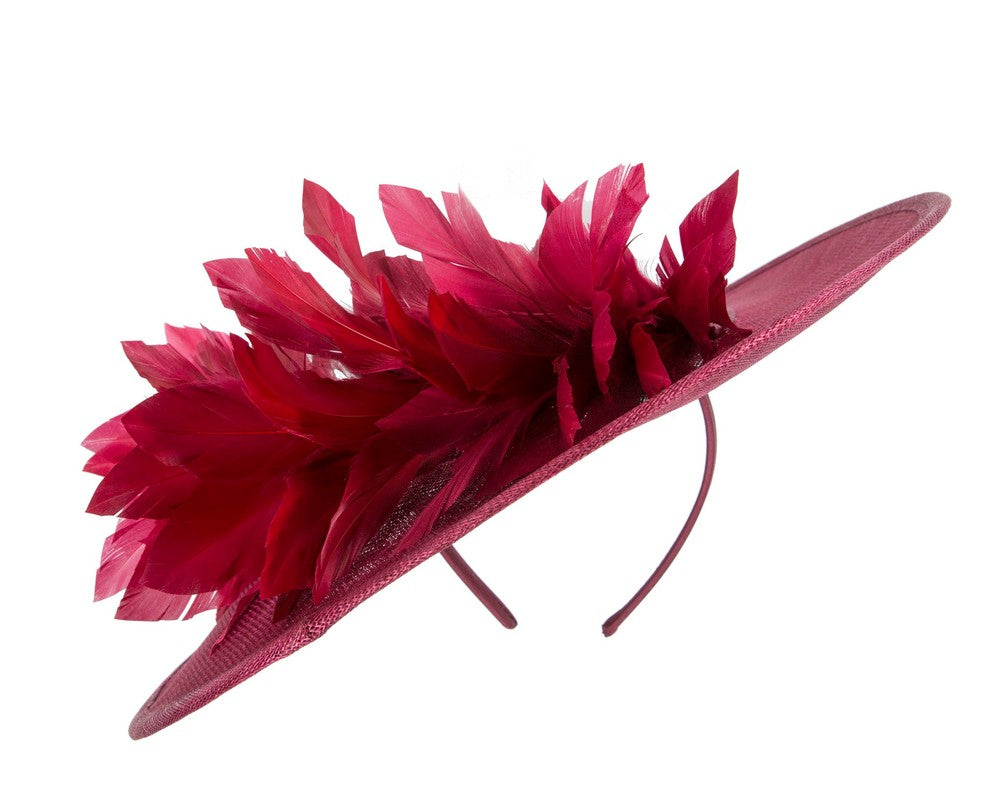 Large burgundy sinamay fascinator hat by Max Alexander