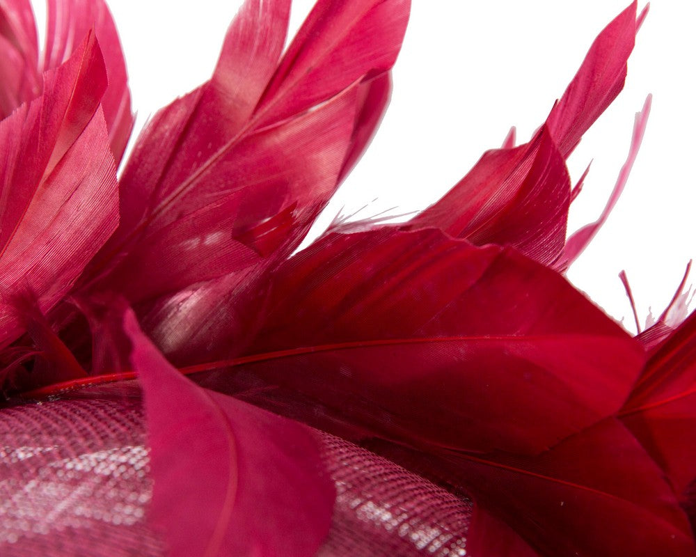 Large burgundy sinamay fascinator hat by Max Alexander