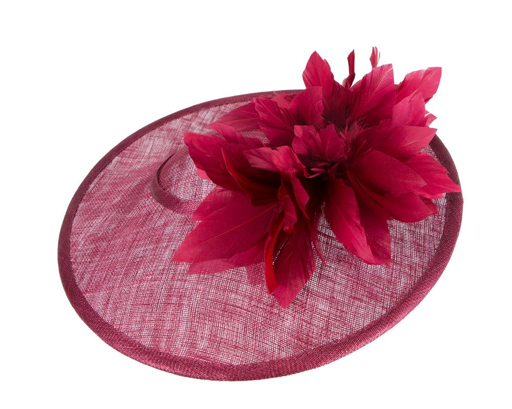 Large burgundy sinamay fascinator hat by Max Alexander
