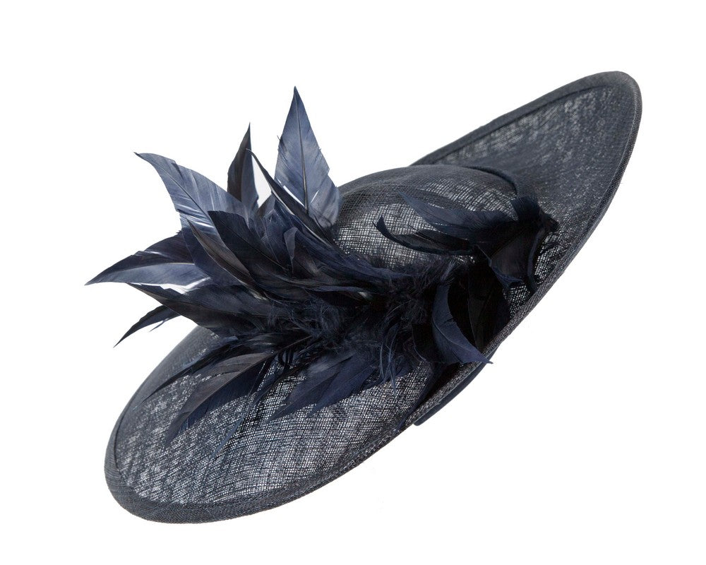 Large navy sinamay fascinator hat by Max Alexander-4