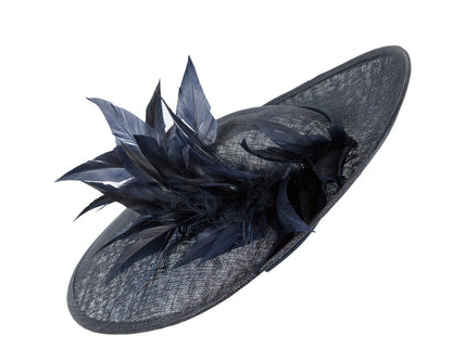 Large navy sinamay fascinator hat by Max Alexander-4