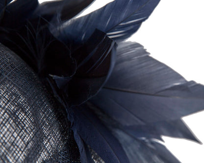 Large navy sinamay fascinator hat by Max Alexander-3