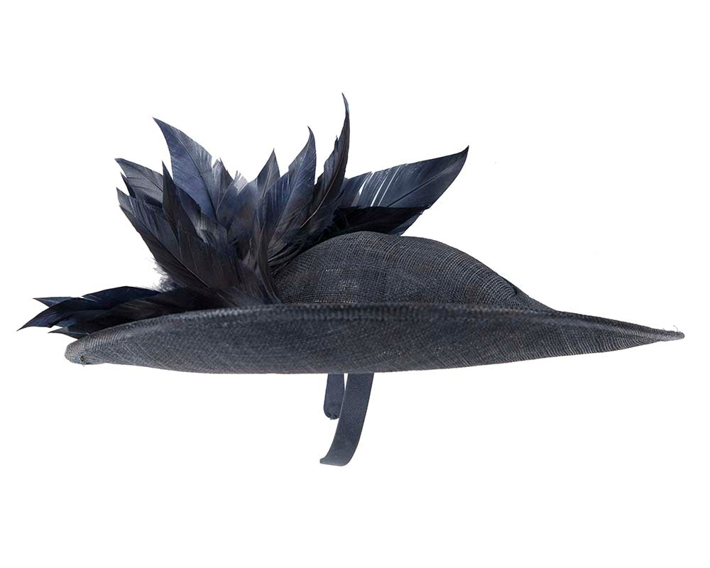 Large navy sinamay fascinator hat by Max Alexander-2