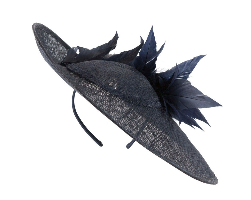 Large navy sinamay fascinator hat by Max Alexander-1