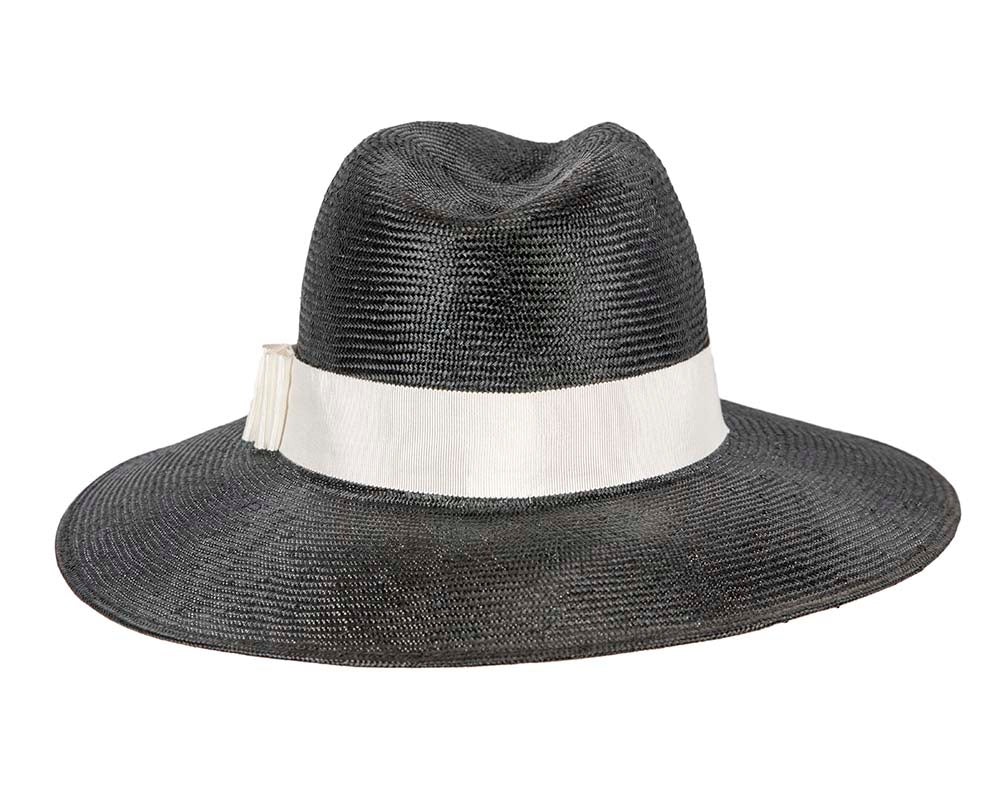 Wide brim ladies summer black & white fedora hat by Max Alexander