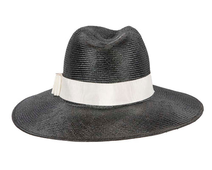 Wide brim ladies summer black & white fedora hat by Max Alexander