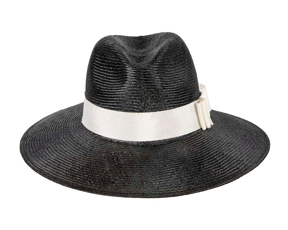 Wide brim ladies summer black & white fedora hat by Max Alexander