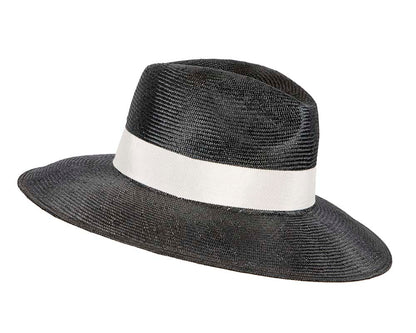 Wide brim ladies summer black & white fedora hat by Max Alexander