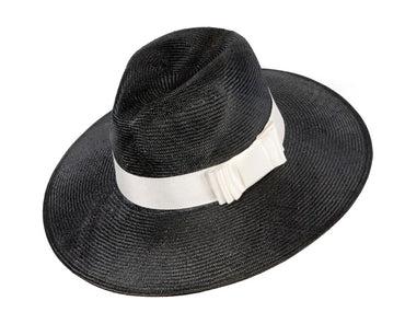 Wide brim ladies summer black & white fedora hat by Max Alexander
