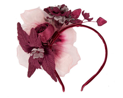 Pink & burgundy flower headband fascinator by Max Alexander-3
