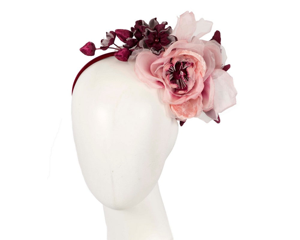 Pink & burgundy flower headband fascinator by Max Alexander-0