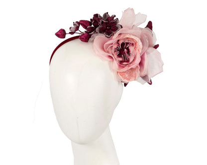 Pink & burgundy flower headband fascinator by Max Alexander-0