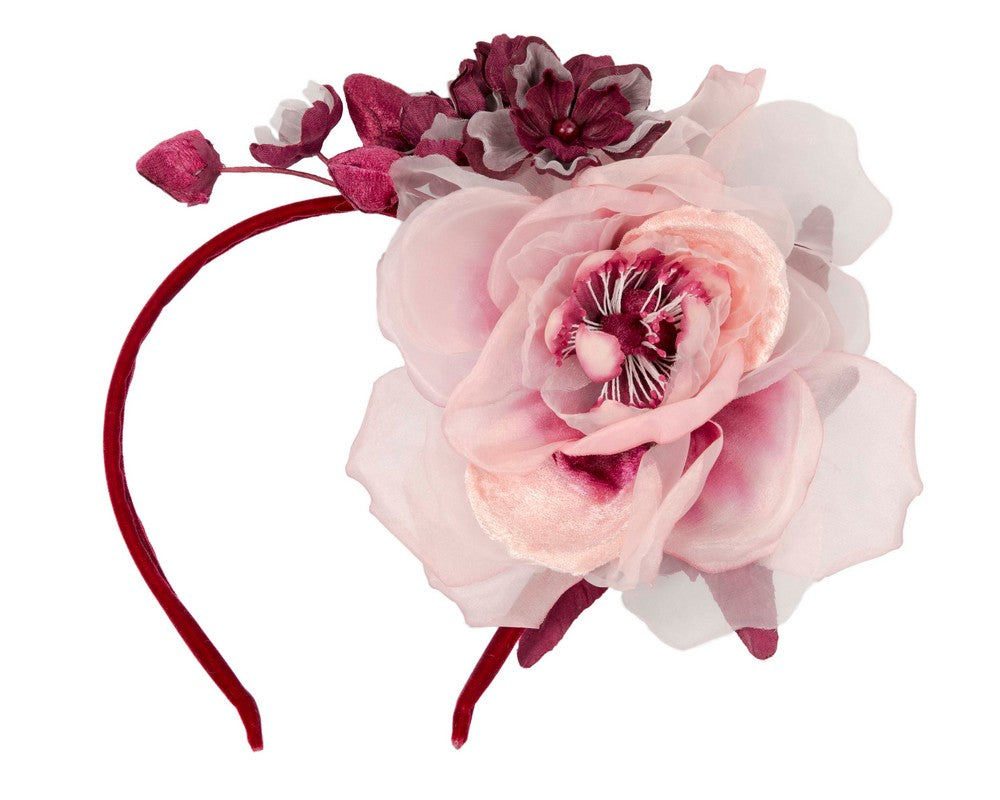 Pink & burgundy flower headband fascinator by Max Alexander-1