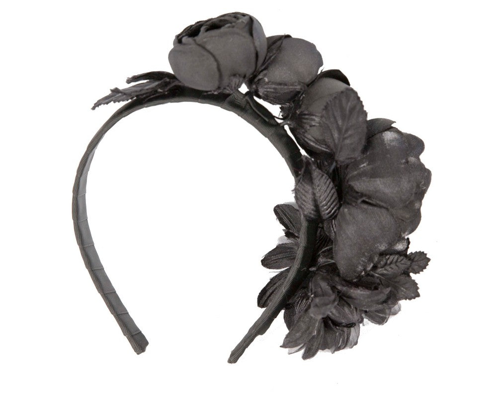 Black flower headband by Max Alexander