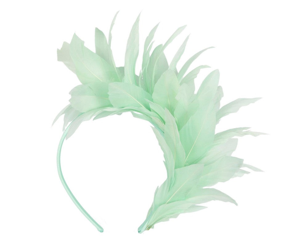 Mint feather fascinator headband by Max Alexander-3