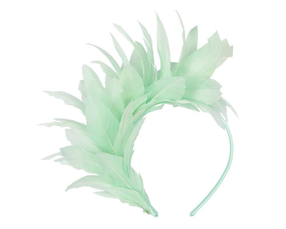 Mint feather fascinator headband by Max Alexander-1