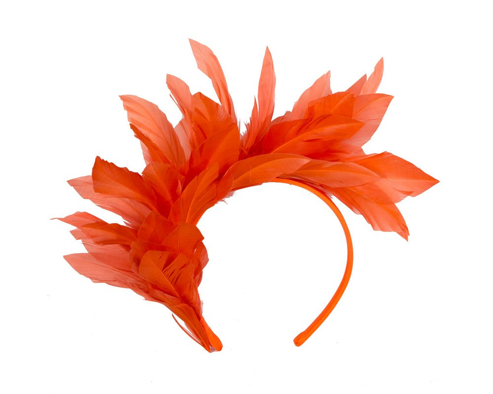 Orange feather fascinator headband by Max Alexander-1