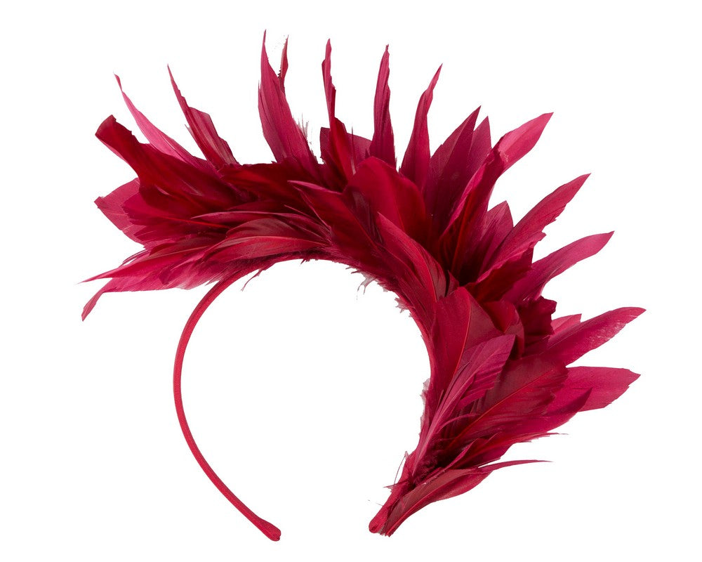 Burgundy wine feather fascinator headband by Max Alexander
